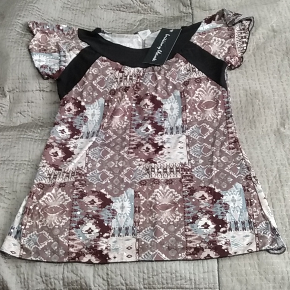 Brittany black multi-colored shirt with design size petite medium